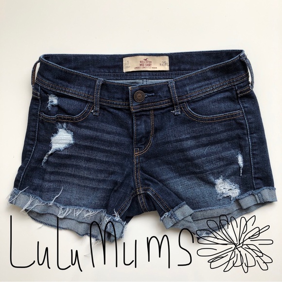 Hollister Low Rise Midi Denim Jeans Distressed Shorts size 1 waist 25 1/25 - Picture 7 of 7
